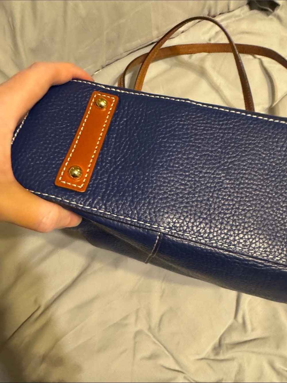 Dooney & Bourke Royal Blue Pebbled Leather Lexington shopper tote inc Brown Trim - Picture 8 of 8